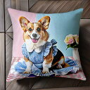 ワンピース コーギー 花 クッションカバー 45×45cm アニマル柄 おしゃれ 可愛い クッション本体付き 正方形 犬ファン