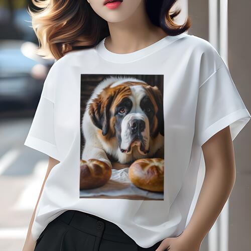 セントバーナード Tシャツ レディース 犬ファン 半袖 春夏 犬柄 プリント カジュアル かわいい 人間用 個性派 ここだけのデザイン 面白 パン セントバーナード