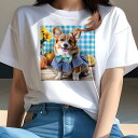 コーギー Tシャツ レディース 犬ファン 半袖 春夏 犬柄 プリント カジュアル かわいい 人間用 個性派 ここだけのデザイン 面白 花 コーギー ひまわり オレンジ かぼちゃ