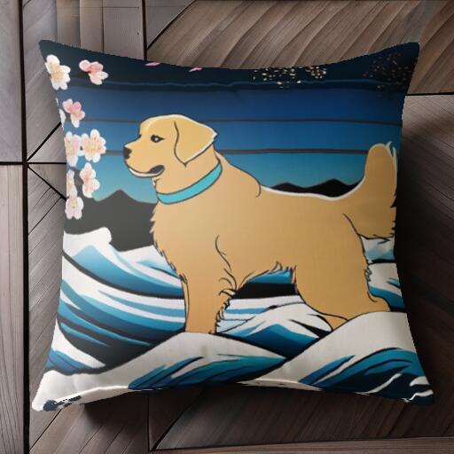 楽天フロントップ楽天市場店波 ゴールデンレトリバー 花 桜 花火 クッションカバー 45×45cm アニマル柄 おしゃれ 可愛い クッション本体付き 正方形 犬ファン