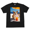 コーギー Tシャツ メンズ キッズ 犬ファン 半袖 春夏 犬柄 プリント カジュアル かわいい 人間用 個性派 ここだけのデザイン 面白 ビーチ コーギー 飲み物 傘