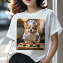 コーギー Tシャツ レディース 犬ファン 半袖 春夏 犬柄 プリント カジュアル かわいい 人間用 個性派 ここだけのデザイン 面白 寿司 コーギー シェフの帽...