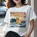 ゴールデンレトリバー Tシャツ レディース 犬ファン 半袖 春夏 犬柄 プリント カジュアル かわいい 人間用 個性派 ここだけのデザイン 面白 桜 ゴールデンレトリバー 波 富士山 日本画