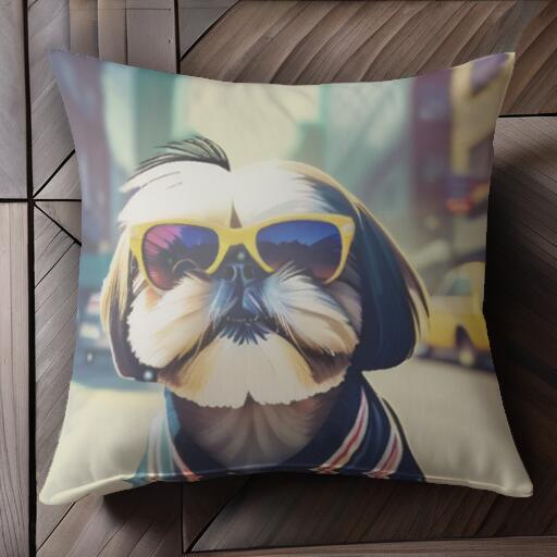 サングラス シーズー ジャケット ストリート シティ クッションカバー 45×45cm アニマル柄 おしゃれ 可愛い クッション本体付き 正方形 犬ファン