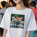 コーギー Tシャツ レディース 犬ファン 半袖 春夏 犬柄 プリント カジュアル かわいい 人間用 個性派 ここだけのデザイン 面白 雨 コーギー レインコート