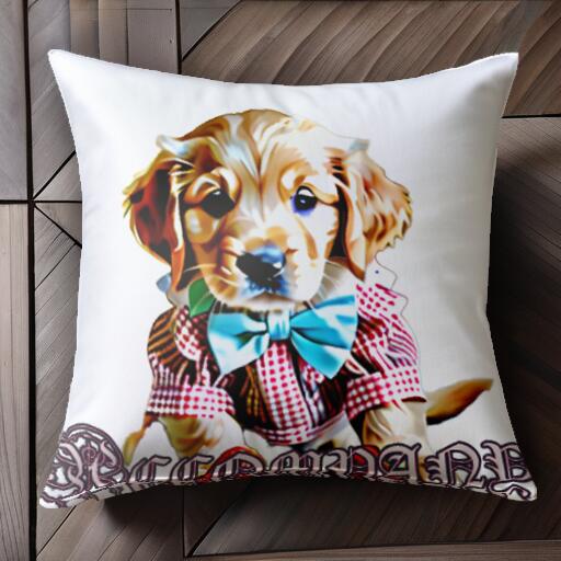 蝶ネクタイ ゴールデンレトリバー 服 クッションカバー 45×45cm アニマル柄 おしゃれ 可愛い クッション本体付き 正方形 犬ファン