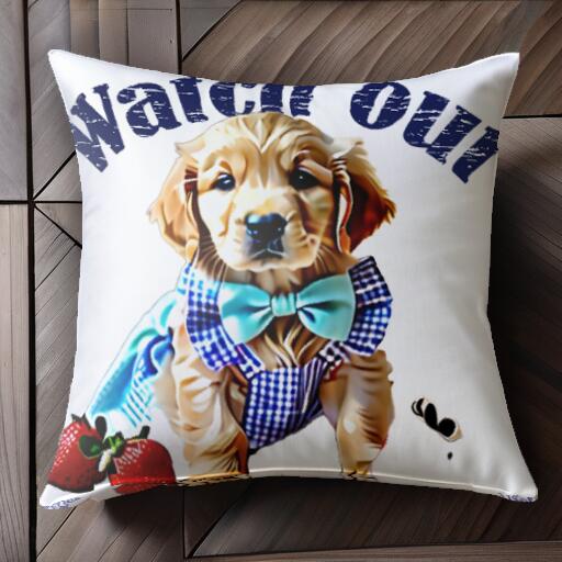 イチゴ ゴールデンレトリバー 蝶ネクタイ チェック柄 クッションカバー 45×45cm アニマル柄 おしゃれ 可愛い クッション本体付き 正方形 犬ファン