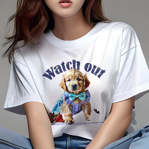 ゴールデンレトリバー Tシャツ レディース 犬ファン 半袖 春夏 犬柄 プリント カジュアル かわいい 人間用 個性派 ここだけのデザイン 面白 イチゴ ゴールデンレトリバー 蝶ネクタイ チェック柄