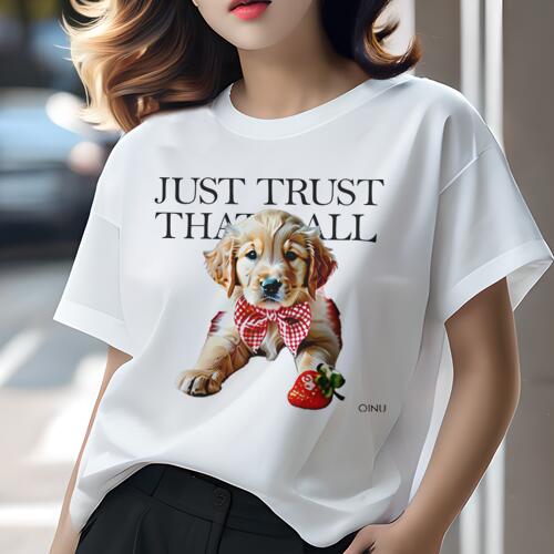 ゴールデンレトリバー Tシャツ レディース 犬ファン 半袖 春夏 犬柄 プリント カジュアル かわいい 人間用 個性派 ここだけのデザイン 面白 いちご ゴールデンレトリバー リボン