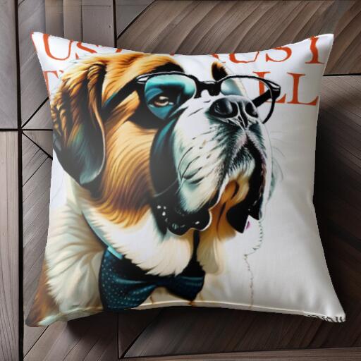 蝶ネクタイ セントバーナード メガネ クッションカバー 45×45cm アニマル柄 おしゃれ 可愛い クッショ..