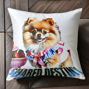 いちご ポメラニアン スイーツ デザート クッションカバー 45×45cm アニマル柄 おしゃれ 可愛い クッション本体付き 正方形 犬ファン