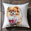 リボン ポメラニアン 服 クッションカバー 45×45cm アニマル柄 おしゃれ 可愛い クッション本体付き 正方形 犬ファン
