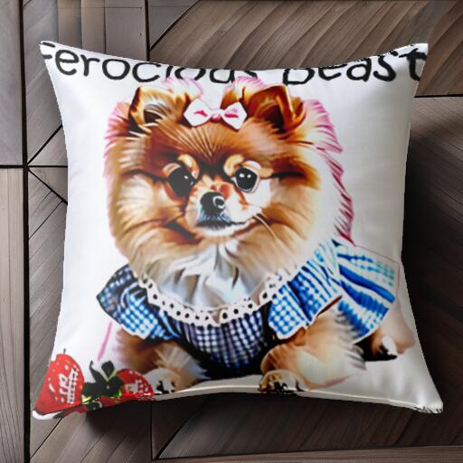 イチゴ ポメラニアン リボン ワンピース クッションカバー 45×45cm アニマル柄 おしゃれ 可愛い クッシ..