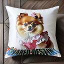 イチゴ ポメラニアン リボン ワンピース クッションカバー 45×45cm アニマル柄 おしゃれ 可愛い クッション本体付き 正方形 犬ファン