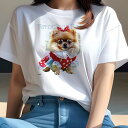 ポメラニアン Tシャツ レディース 犬ファン 半袖 春夏 犬柄 プリント カジュアル かわいい 人間用 個性派 ここだけのデザイン 面白 ドット柄 ポメラニアン リボン ワンピース