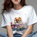 ポメラニアン Tシャツ レディース 犬ファン 半袖 春夏 犬柄 プリント カジュアル かわいい 人間用 個性派 ここだけのデザイン 面白 いちご ポメラニアン スイーツ デザート