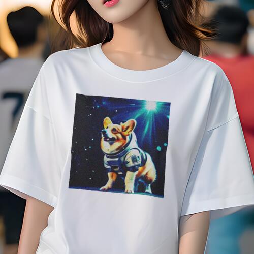 コーギー Tシャツ レディース 犬ファン 半袖 春夏 犬柄 プリント カジュアル かわいい 人間用 個性派 ここだけのデザイン 面白 宇宙 コーギー 宇宙服(4)