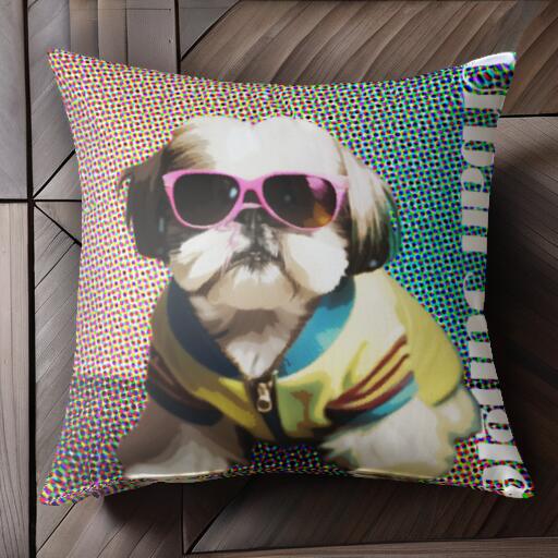 サングラス シーズー ジャケット クッションカバー 45×45cm アニマル柄 おしゃれ 可愛い クッション本体付き 正方形 犬ファン