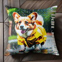 レインコート コーギー クッションカバー 45×45cm アニマル柄 おしゃれ 可愛い クッション本体付き 正方形 犬ファン