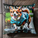 雨 コーギー レインコート クッションカバー 45×45cm アニマル柄 おしゃれ 可愛い クッション本体付き 正方形 犬ファン