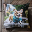 雨 コーギー レインコート クッションカバー 45×45cm アニマル柄 おしゃれ 可愛い クッション本体付き 正方形 犬ファン