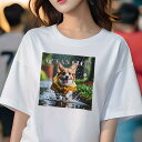 コーギー Tシャツ レディース 犬ファン 半袖 春夏 犬柄 プリント カジュアル かわいい 人間用 個性派 ここだけのデザイン 面白 雨 コーギー レインコート