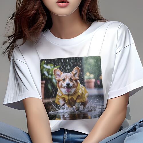 コーギー Tシャツ レディース 犬ファン 半袖 春夏 犬柄 プリント カジュアル かわいい 人間用 個性派 ここだけのデザイン 面白 雨 コーギー レインコート
