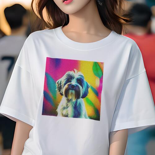 シーズー Tシャツ レディース 犬ファン 半袖 春夏 犬柄 プリント カジュアル かわいい 人間用 個性派 ここだけのデザイン 面白 カラフル シーズー 背景
