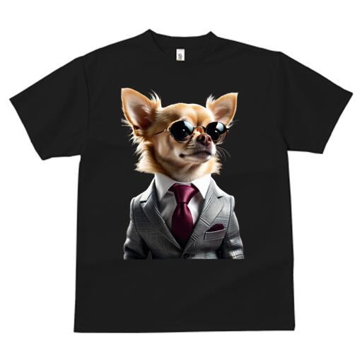 チワワ Tシャツ レディース 犬ファン 半袖 春夏 犬柄 プリント カジュアル かわいい 人間用 個性派 ここだけのデザイン 面白 スーツ チワワ ネクタイ サングラス