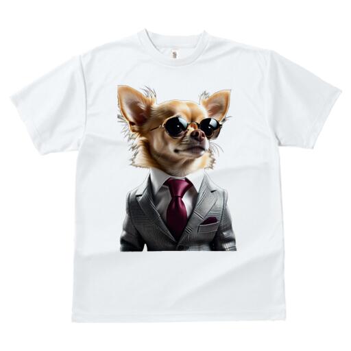チワワ Tシャツ レディース 犬ファン 半袖 春夏 犬柄 プリント カジュアル かわいい 人間用 個性派 ここだけのデザイン 面白 スーツ チワワ ネクタイ サングラス