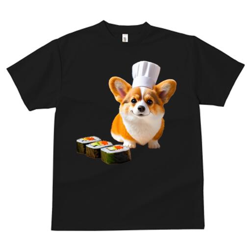 コーギー Tシャツ レディース 犬ファン 半袖 春夏 犬柄 プリント カジュアル かわいい 人間用 個性派 ここだけのデザイン 面白 寿司 コーギー シェフハット