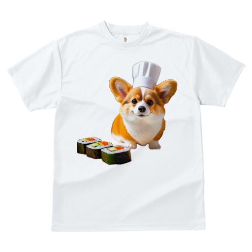 コーギー Tシャツ レディース 犬ファン 半袖 春夏 犬柄 プリント カジュアル かわいい 人間用 個性派 ここだけのデザイン 面白 寿司 コーギー シェフハット