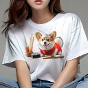 コーギー Tシャツ レディース 犬ファン 半袖 春夏 犬柄 プリント カジュアル かわいい 人間用 個性派 ここだけのデザイン 面白 寿司 コーギー 箸 コック帽 コックコート(4)