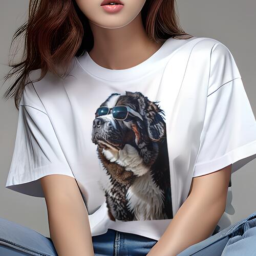 セントバーナード Tシャツ レディース 犬ファン 半袖 春夏 犬柄 プリント カジュアル かわいい 人間用 個性派 ここだけのデザイン 面白 サングラス セントバーナード(4)
