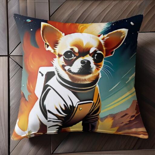 宇宙 チワワ 宇宙服 スペース 惑星 クッションカバー 45×45cm アニマル柄 おしゃれ 可愛い クッション本体付き 正方形 犬ファン