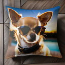 サングラス チワワ 夕焼け プール クッションカバー 45×45cm アニマル柄 おしゃれ 可愛い クッション本体付き 正方形 犬ファン