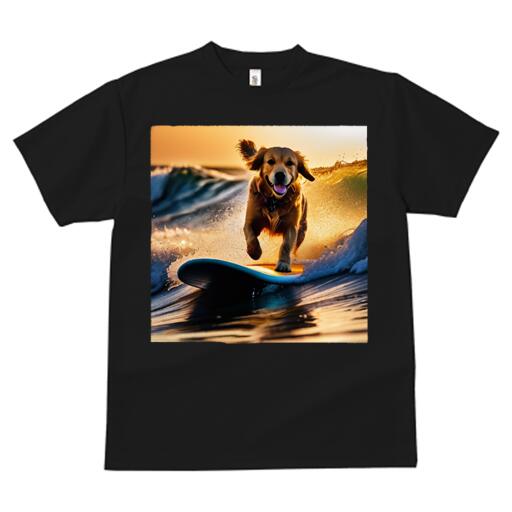 ゴールデンレトリバー Tシャツ メンズ キッズ 犬ファン 半袖 春夏 犬柄 プリント カジュアル かわいい 人間用 個性派 ここだけのデザイン 面白 サーフィン ゴールデンレトリバー 波 海