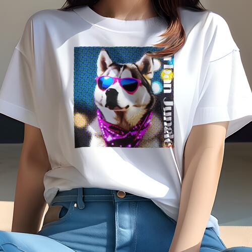 シベリアンハスキー Tシャツ レディース 犬ファン 半袖 春夏 犬柄 プリント カジュアル かわいい 人間用 個性派 ここだけのデザイン 面白 サングラス シベリアンハスキー バンダナ