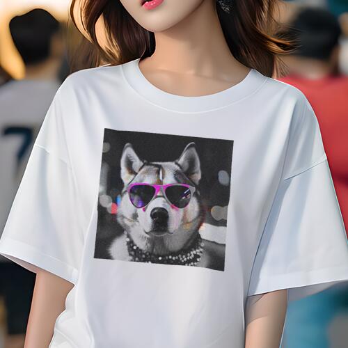 楽天フロントップ楽天市場店秋田犬 Tシャツ レディース 犬ファン 半袖 春夏 犬柄 プリント カジュアル かわいい 人間用 個性派 ここだけのデザイン 面白 サングラス 秋田犬 アクセサリー