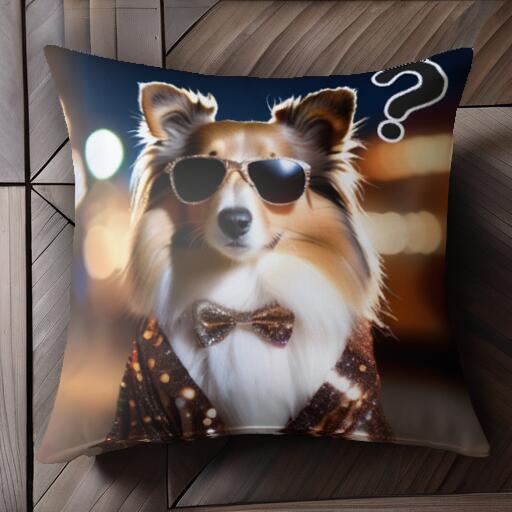 サングラス シェットランドシープドッグ 蝶ネクタイ ジャケット キラキラ クッションカバー 45×45cm アニマル柄 おしゃれ 可愛い クッション本体付き 正方形 犬ファン