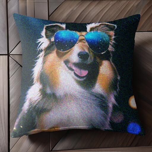 サングラス シェットランドシープドッグ クッションカバー 45×45cm アニマル柄 おしゃれ 可愛い クッション本体付き 正方形 犬ファン