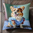 ワンピース コーギー ギンガムチェック リボン クッションカバー 45×45cm アニマル柄 おしゃれ 可愛い クッション本体付き 正方形 犬ファン