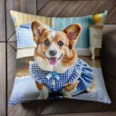 ギンガムチェック コーギー ワンピース ベッドルーム インテリア クッションカバー 45×45cm アニマル柄 おしゃれ 可愛い クッション本体付き 正方形 犬ファン