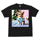 コーギー Tシャツ メンズ キッズ 犬ファン 半袖 春夏 犬柄 プリント カジュアル かわいい 人間用 個性派 ここだけのデザイン 面白 クリスマスツリー コーギー リボン チェック柄