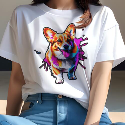 コーギー Tシャツ レディース 犬ファン 半袖 春夏 犬柄 プリント カジュアル かわいい 人間用 個性派 ここだけのデザイン 面白 ポップアート コーギー アート スプラッシュ