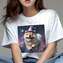 チャウチャウ Tシャツ レディース 犬ファン 半袖 春夏 犬柄 プリント カジュアル かわいい 人間用 個性派 ここだけのデザイン 面白 魔法使いの帽子 チャウチャウ 星空 雲(4)