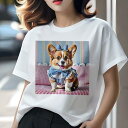 コーギー Tシャツ レディース 犬ファン 半袖 春夏 犬柄 プリント カジュアル かわいい 人間用 個性派 ここだけのデザイン 面白 リボン コーギー ギンガムチェック ワンピース
