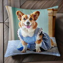 ワンピース コーギー ギンガムチェック クッションカバー 45×45cm アニマル柄 おしゃれ 可愛い クッション本体付き 正方形 犬ファン