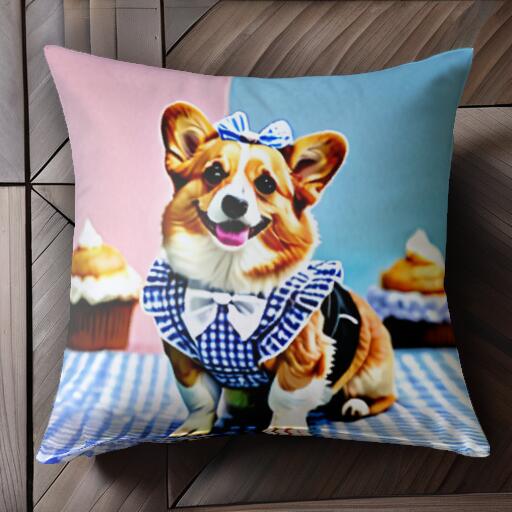 カップケーキ コーギー リボン チェック柄 クッションカバー 45×45cm アニマル柄 おしゃれ 可愛い クッ..