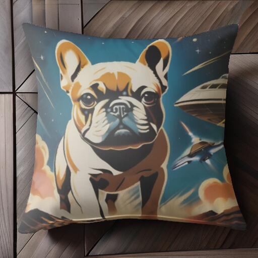 宇宙 フレンチブルドッグ 宇宙船 SF クッションカバー 45×45cm アニマル柄 おしゃれ 可愛い クッション本体付き 正方形 犬ファン